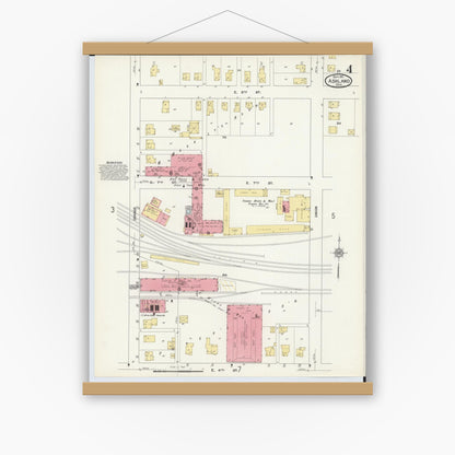 Old map wall art mockup — magnetic wood frame on white wall — Sanborn Fire Insurance Map from Ashland, Ashland County, Ohio (1911), Sheet #0004