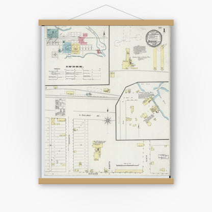 Old map wall art mockup — magnetic wood frame on white wall — Sanborn Fire Insurance Map from Barron, Barron County, Wisconsin (1894) - Complete Map Set