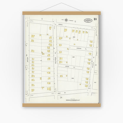 Old map wall art mockup — magnetic wood frame on white wall — Sanborn Fire Insurance Map from Freeport, Nassau County, New York (1917), Sheet #0010