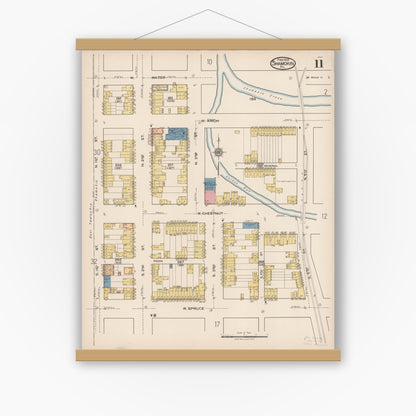 Old map wall art mockup — magnetic wood frame on white wall — Sanborn Fire Insurance Map from Shamokin, Northumberland County, Pennsylvania (1922), Sheet #0011