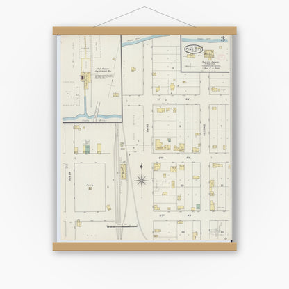 Old map wall art mockup — magnetic wood frame on white wall — Sanborn Fire Insurance Map from Pine City, Pine County, Minnesota (1894), Sheet #0003