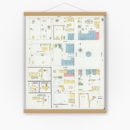 Old map wall art mockup — magnetic wood frame on white wall — Sanborn Fire Insurance Map from Comanche, Comanche County, Texas (1902), Sheet #0002