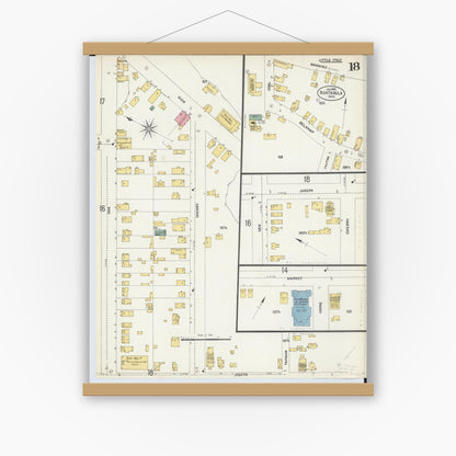 Old map wall art mockup — magnetic wood frame on white wall — Sanborn Fire Insurance Map from Ashtabula, Ashtabula County, Ohio (1903), Sheet #0018