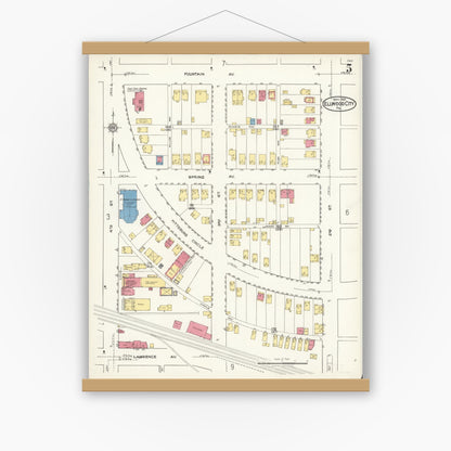 Old map wall art mockup — magnetic wood frame on white wall — Sanborn Fire Insurance Map from Ellwood City, Lawrence County, Pennsylvania (1921), Sheet #0005