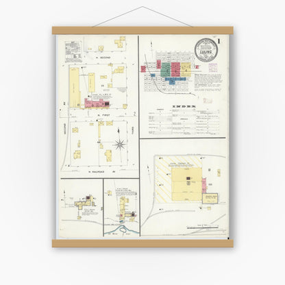 Old map wall art mockup — magnetic wood frame on white wall — Sanborn Fire Insurance Map from Luling, Caldwell County, Texas (1907), Sheet #0001