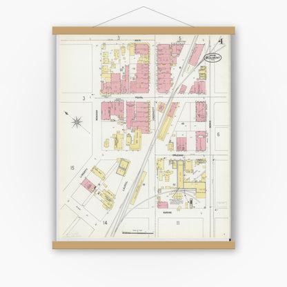 Old map wall art mockup — magnetic wood frame on white wall — Sanborn Fire Insurance Map from Beaumont, Jefferson County, Texas (1902), Sheet #0004