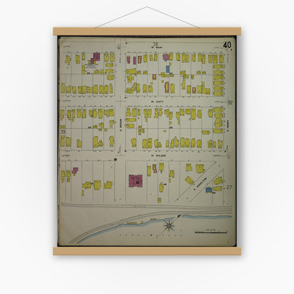 Old map wall art mockup — magnetic wood frame on white wall — Sanborn Fire Insurance Map from Madison, Dane County, Wisconsin (1908), Sheet #0040