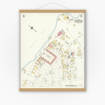 Old map wall art mockup — magnetic wood frame on white wall — Sanborn Fire Insurance Map from Tarpon Springs, Pinellas County, Florida (1926), Sheet #0005