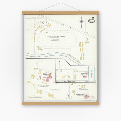 Old map wall art mockup — magnetic wood frame on white wall — Sanborn Fire Insurance Map from Ottawa, Putnam County, Ohio (1911), Sheet #0009