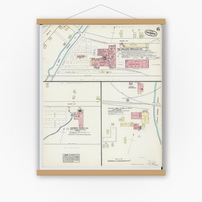 Old map wall art mockup — magnetic wood frame on white wall — Sanborn Fire Insurance Map from Newark, Licking County, Ohio (1884), Sheet #0006