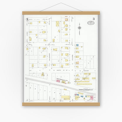 Old map wall art mockup — magnetic wood frame on white wall — Sanborn Fire Insurance Map from Eureka, Woodford County, Illinois (1926), Sheet #0003