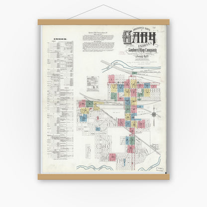 Old map wall art mockup — magnetic wood frame on white wall — Sanborn Fire Insurance Map from Gary, Lake County, Indiana (1911) - Complete Map Set