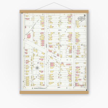 Old map wall art mockup — magnetic wood frame on white wall — Sanborn Fire Insurance Map from Chillicothe, Ross County, Ohio (1900), Sheet #0003