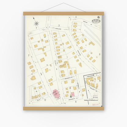 Old map wall art mockup — magnetic wood frame on white wall — Sanborn Fire Insurance Map from Port Chester, Westchester County, New York (1908), Sheet #0006