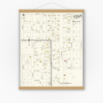 Old map wall art mockup — magnetic wood frame on white wall — Sanborn Fire Insurance Map from Coleman, Coleman County, Texas (1923), Sheet #0008