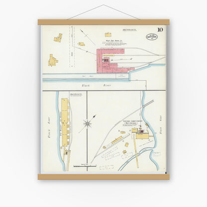 Old map wall art mockup — magnetic wood frame on white wall — Sanborn Fire Insurance Map from Carthage, Jefferson County, New York (1902), Sheet #0010