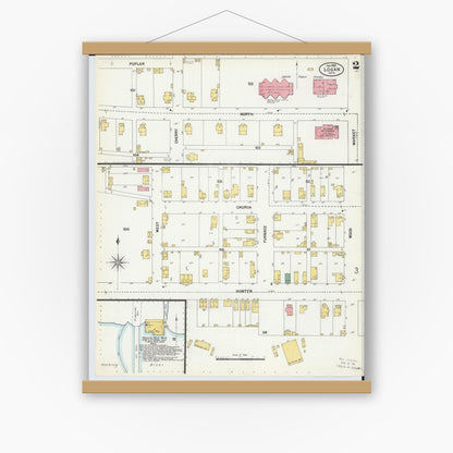 Old map wall art mockup — magnetic wood frame on white wall — Sanborn Fire Insurance Map from Logan, Hocking County, Ohio (1900), Sheet #0002