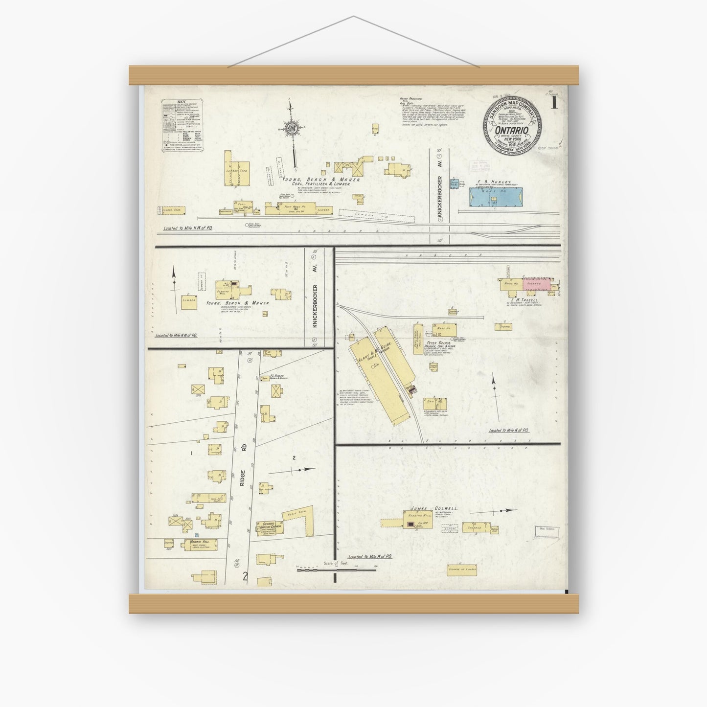 Old map wall art mockup — magnetic wood frame on white wall — Sanborn Fire Insurance Map from Ontario, Wayne County, New York (1912) - Complete Map Set