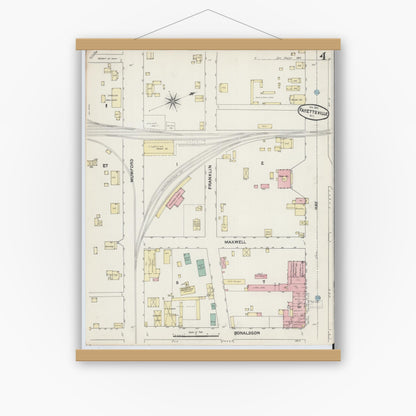 Old map wall art mockup — magnetic wood frame on white wall — Sanborn Fire Insurance Map from Fayetteville, Cumberland County, North Carolina (1891), Sheet #0004