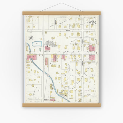 Old map wall art mockup — magnetic wood frame on white wall — Sanborn Fire Insurance Map from Marion, Williamson County, Illinois (1906), Sheet #0004