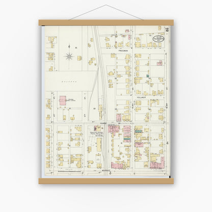 Old map wall art mockup — magnetic wood frame on white wall — Sanborn Fire Insurance Map from Toronto, Jefferson County, Ohio (1897), Sheet #0002