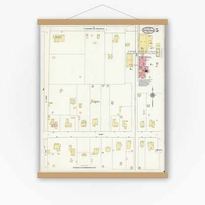 Old map wall art mockup — magnetic wood frame on white wall — Sanborn Fire Insurance Map from Henderson, Rusk County, Texas (1912), Sheet #0005
