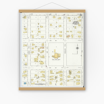 Old map wall art mockup — magnetic wood frame on white wall — Sanborn Fire Insurance Map from Evart, Osceola County, Michigan (1920), Sheet #0003