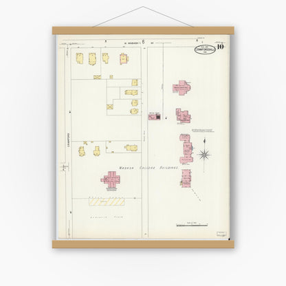 Old map wall art mockup — magnetic wood frame on white wall — Sanborn Fire Insurance Map from Crawfordsville, Montgomery County, Indiana (1907), Sheet #0010