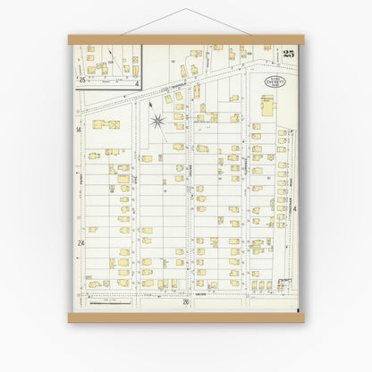 Old map wall art mockup — magnetic wood frame on white wall — Sanborn Fire Insurance Map from Everett, Middlesex County, Massachusetts (1903), Sheet #0025