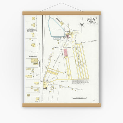 Old map wall art mockup — magnetic wood frame on white wall — Sanborn Fire Insurance Map from Wolfe City, Hunt County, Texas (1909), Sheet #0004
