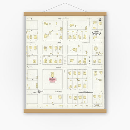 Old map wall art mockup — magnetic wood frame on white wall — Sanborn Fire Insurance Map from Smithville, Bastrop County, Texas (1909), Sheet #0005