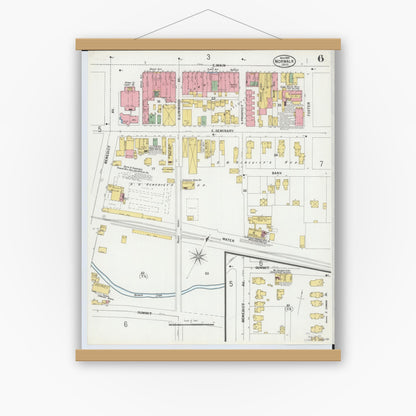 Old map wall art mockup — magnetic wood frame on white wall — Sanborn Fire Insurance Map from Norwalk, Huron County, Ohio (1899), Sheet #0006