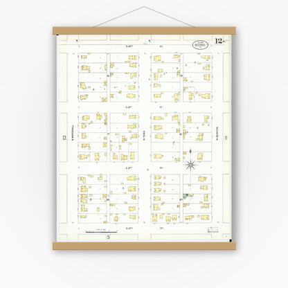 Old map wall art mockup — magnetic wood frame on white wall — Sanborn Fire Insurance Map from Boone, Boone County, Iowa (1900), Sheet #0012