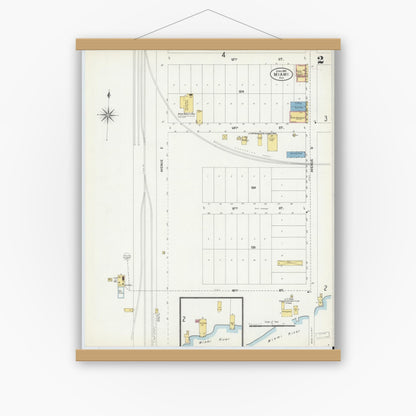 Old map wall art mockup — magnetic wood frame on white wall — Sanborn Fire Insurance Map from Miami, Dade County, Florida (1903), Sheet #0002