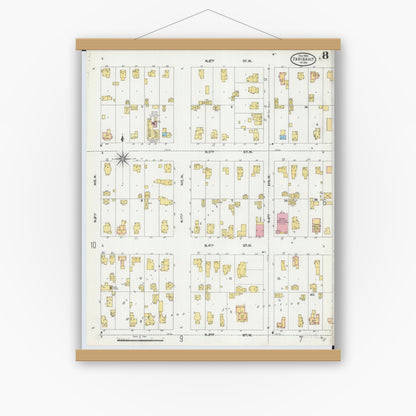 Old map wall art mockup — magnetic wood frame on white wall — Sanborn Fire Insurance Map from Faribault, Rice County, Minnesota (1905), Sheet #0008