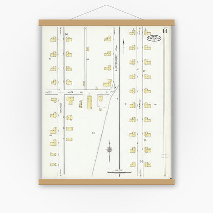 Old map wall art mockup — magnetic wood frame on white wall — Sanborn Fire Insurance Map from Lincolnton, Lincoln County, North Carolina (1921), Sheet #0014