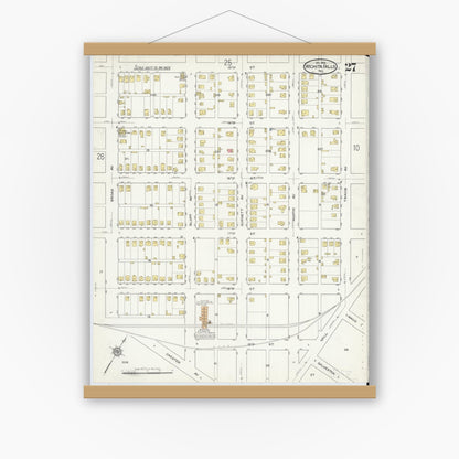 Old map wall art mockup — magnetic wood frame on white wall — Sanborn Fire Insurance Map from Wichita Falls, Wichita County, Texas (1915), Sheet #0027