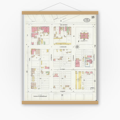 Old map wall art mockup — magnetic wood frame on white wall — Sanborn Fire Insurance Map from El Paso, El Paso County, Texas (1898), Sheet #0013
