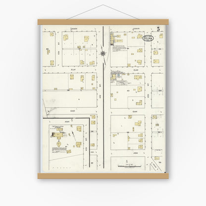 Old map wall art mockup — magnetic wood frame on white wall — Sanborn Fire Insurance Map from Celina, Collin County, Texas (1920), Sheet #0005