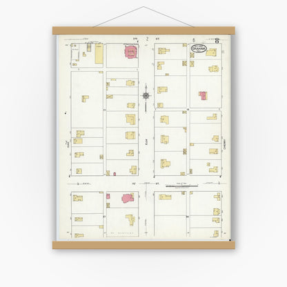 Old map wall art mockup — magnetic wood frame on white wall — Sanborn Fire Insurance Map from Graham, Young County, Texas (1920), Sheet #0008