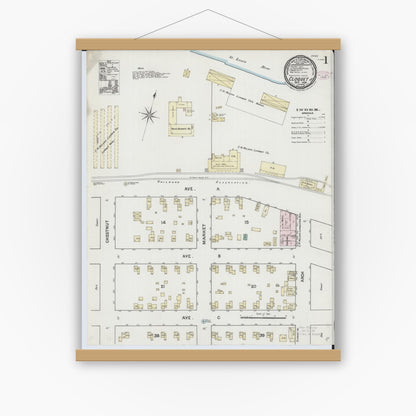 Old map wall art mockup — magnetic wood frame on white wall — Sanborn Fire Insurance Map from Cloquet, Carlton County, Minnesota (1888) - Complete Map Set