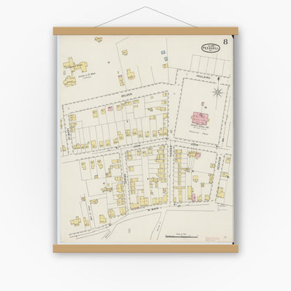 Old map wall art mockup — magnetic wood frame on white wall — Sanborn Fire Insurance Map from Peekskill, Westchester County, New York (1895), Sheet #0008