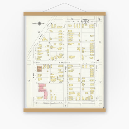 Old map wall art mockup — magnetic wood frame on white wall — Sanborn Fire Insurance Map from Titusville, Crawford County, Pennsylvania (1912), Sheet #0014