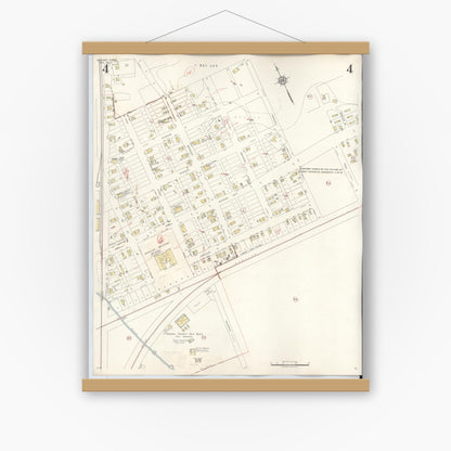 Old map wall art mockup — magnetic wood frame on white wall — Sanborn Fire Insurance Map from Silsbee, Hardin County, Texas (1942), Sheet #0004