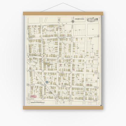 Old map wall art mockup — magnetic wood frame on white wall — Sanborn Fire Insurance Map from Millville, Cumberland County, New Jersey (1915), Sheet #0011