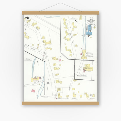 Old map wall art mockup — magnetic wood frame on white wall — Sanborn Fire Insurance Map from Athol, Worcester County, Massachusetts (1936), Sheet #0020