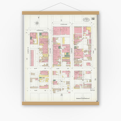 Old map wall art mockup — magnetic wood frame on white wall — Sanborn Fire Insurance Map from El Paso, El Paso County, Texas (1902), Sheet #0012