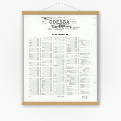 Old map wall art mockup — magnetic wood frame on white wall — Sanborn Fire Insurance Map from Odessa, Edger County, Texas (1947), Sheet #0001