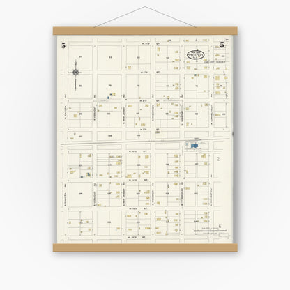 Old map wall art mockup — magnetic wood frame on white wall — Sanborn Fire Insurance Map from Saint Cloud, Osceola County, Florida (1924), Sheet #0005