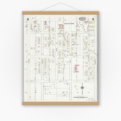 Old map wall art mockup — magnetic wood frame on white wall — Sanborn Fire Insurance Map from Mercedes, Hidalgo County, Texas (1925), Sheet #0006